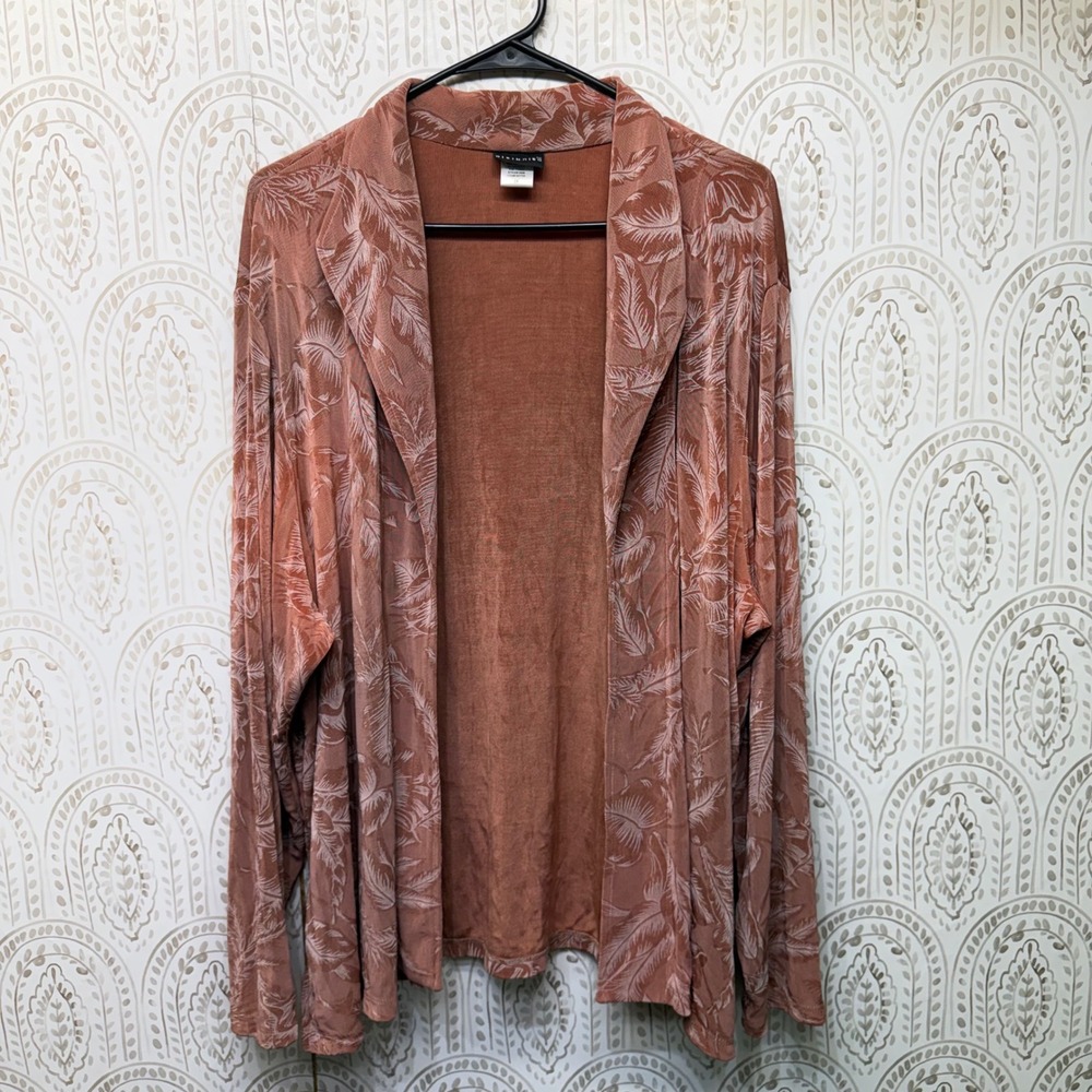 Citiknits Cardigan Women 2X‎ Rust Tropical Burnout Open Front Layer